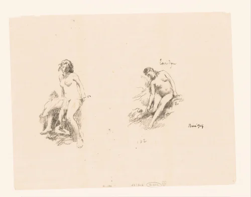 Studieblad met twee naakte vrouwen by Henri Fantin-Latour, print, 1904