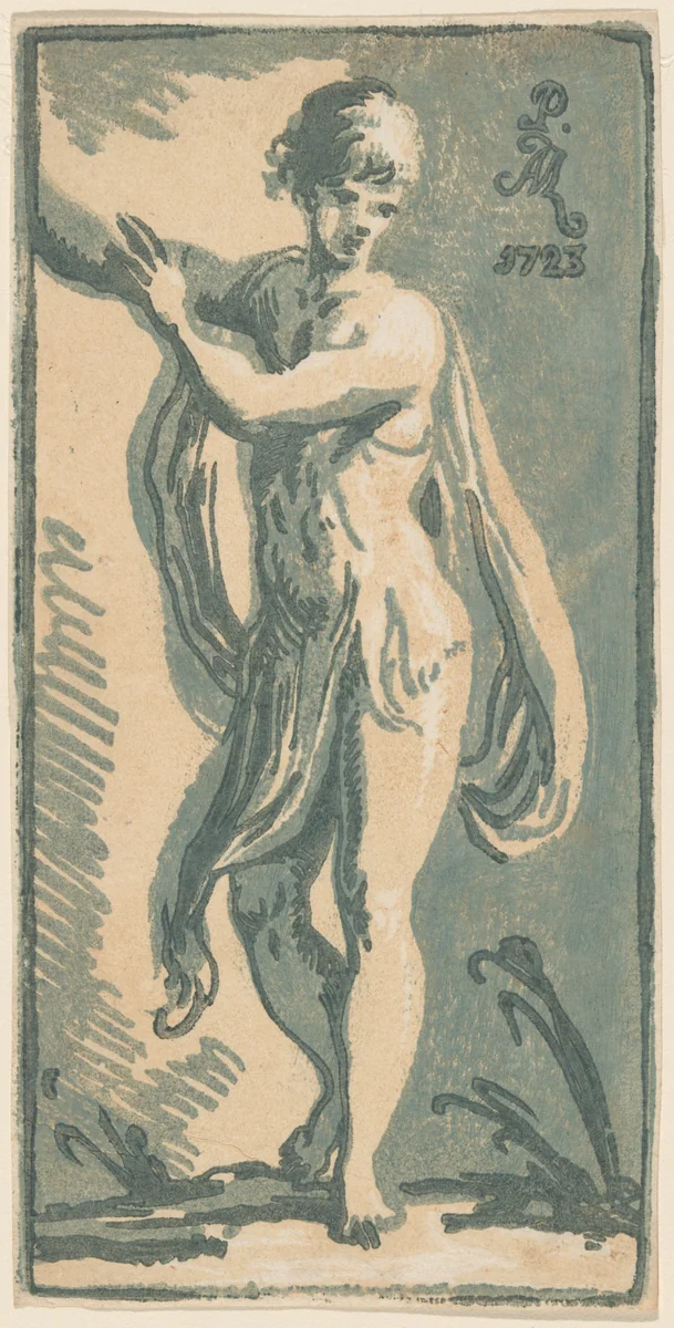 A Standing Youth Gesturing to His Right by Anton Maria Zanetti, print, 1680-1757