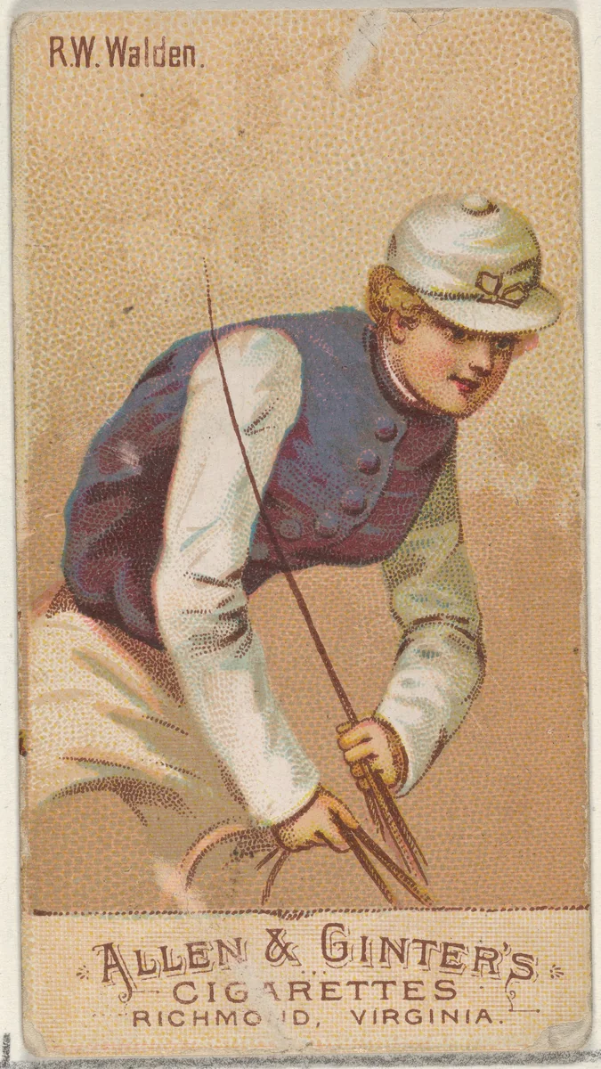 R.W. Walden, from the Racing Colors of the World series (N22b) for Allen & Ginter Cigarettes by Allen & Ginter, print, 1888
