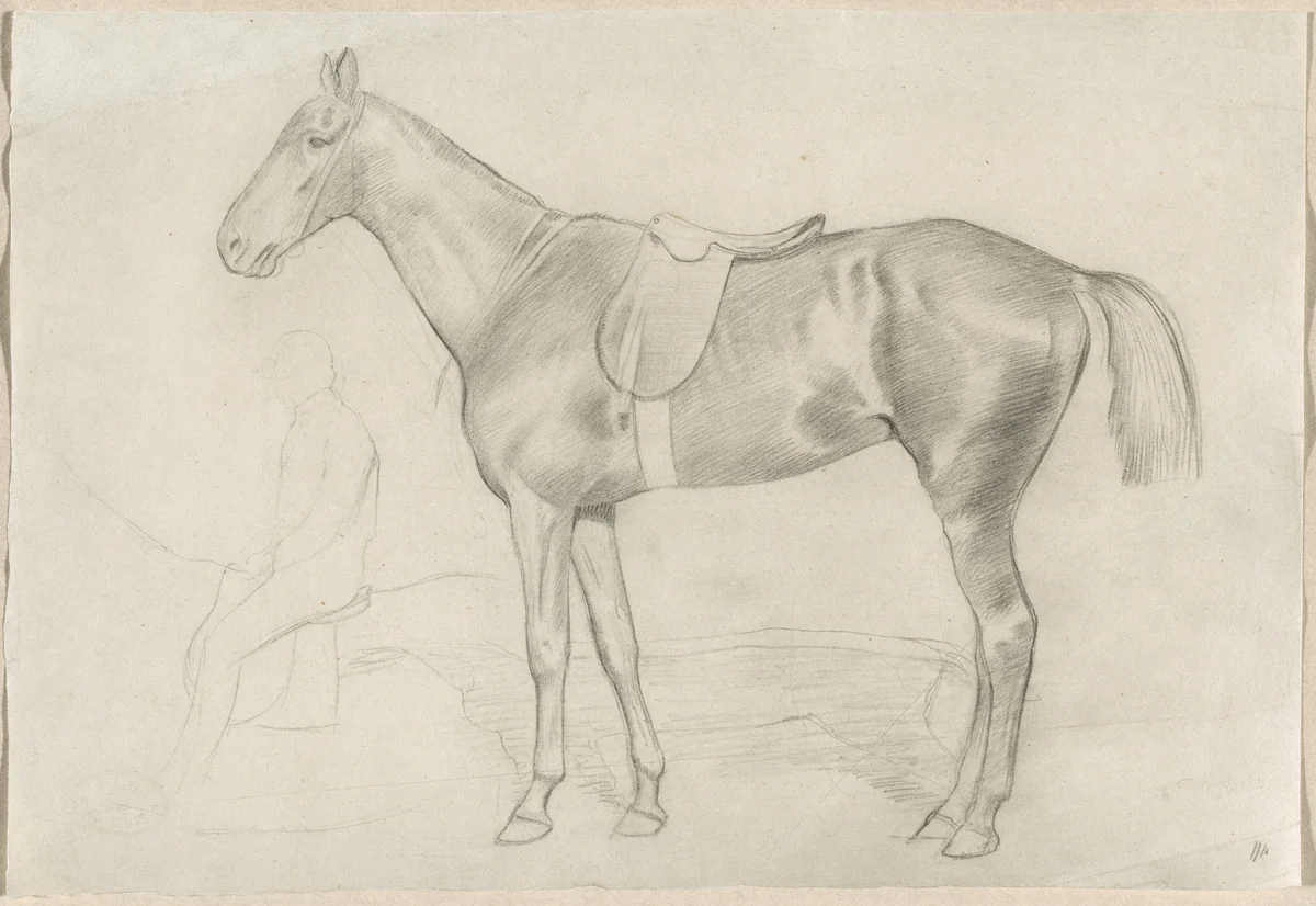 Saddled Horse with a Study of a Rider by Edgar Degas, drawing, 1860-1869
