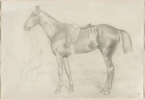 Saddled Horse with a Study of a Rider by Edgar Degas, drawing, 1860-1869