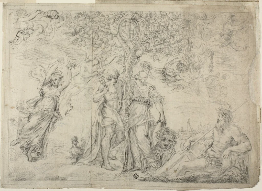 An Allegory of Bologna by Alessandro Algardi, drawing, 1630-1639
