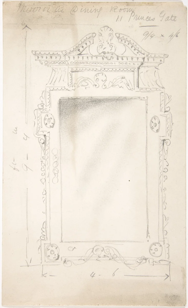 Design for a Dining Room Mirror, for 11 Princes Gate, London by anonymous, drawing, 1800-1900