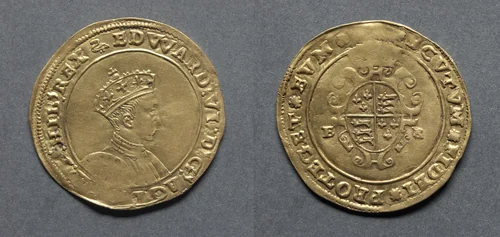 Half Sovereign: Edward VI (obverse); Crowned Royal Arms by Unknown, metalwork, 1549-1550