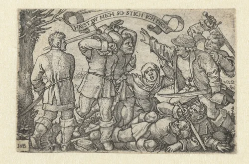 Vechtende boeren met zwaarden by Hans Sebald Beham, print, 1510-1550
