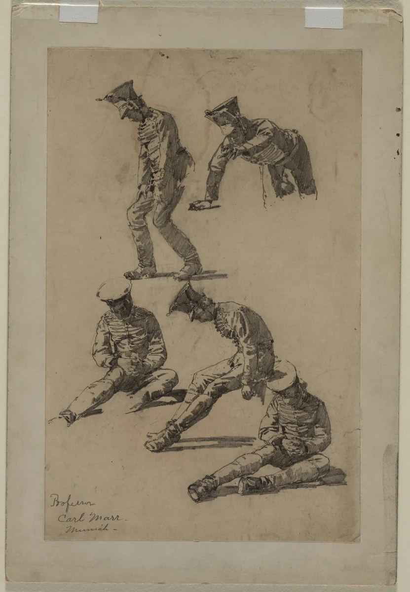 Five Studies of a Soldier by Carl Marr, drawing, 1858-1936