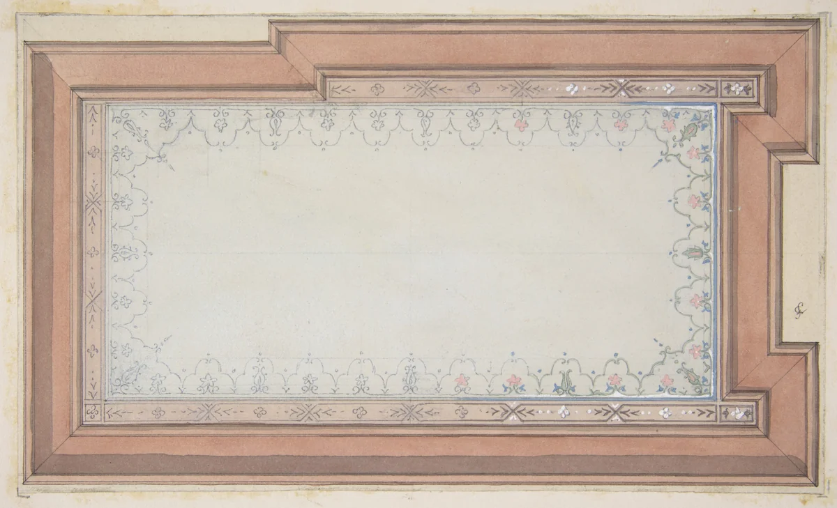 Design for the painted decoration of a ceiling by Jules-Edmond-Charles Lachaise, drawing, 1830-1897