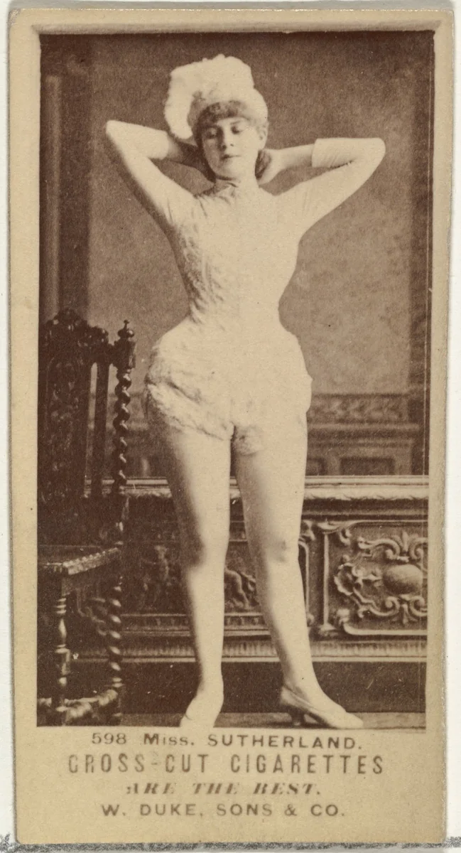 Card Number 598, Miss Sutherland, from the Actors and Actresses series (N145-3) issued by Duke Sons & Co. to promote Cross Cut Cigarettes by W. Duke, Sons & Co., photograph, 1880-1889