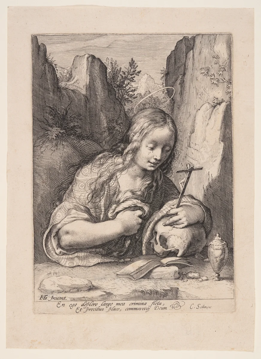 Saint Mary Magdalene Repentant by Jacob Matham, print, 1597