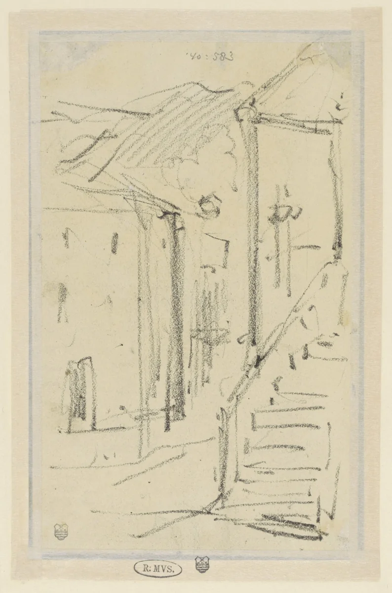 Huizen met trap by Denis Auguste Marie Raffet, drawing, 1827
