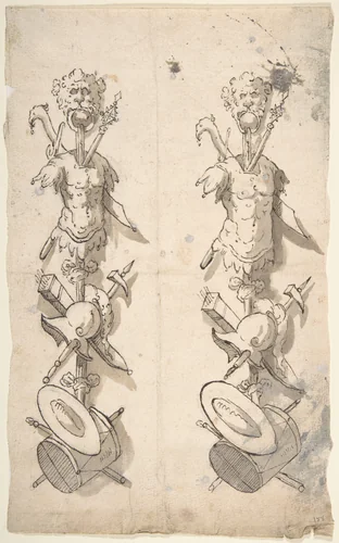 Two Designs for Trophies by anonymous, drawing, 1700-1780