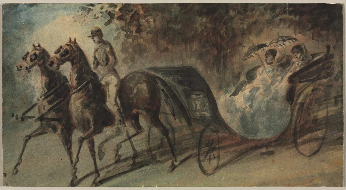 Carriage in the Bois de Boulogne by Constantin Guys, drawing, 1802-1892