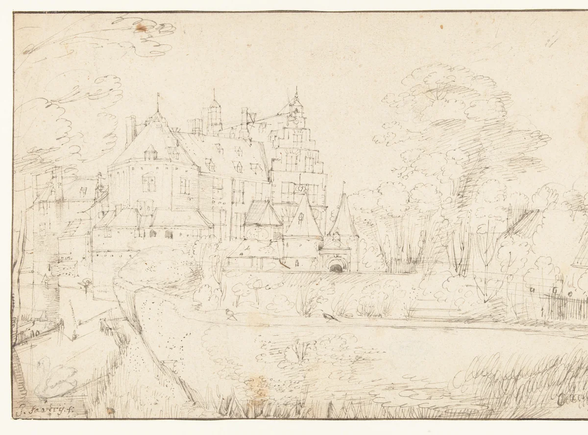 Gezicht op een kasteel by Jacob Savery, drawing, 1575-1666