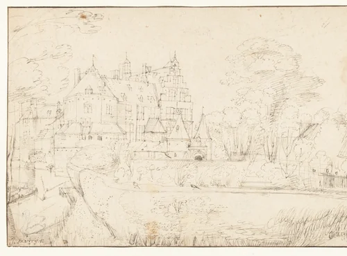 Gezicht op een kasteel by Jacob Savery, drawing, 1575-1666