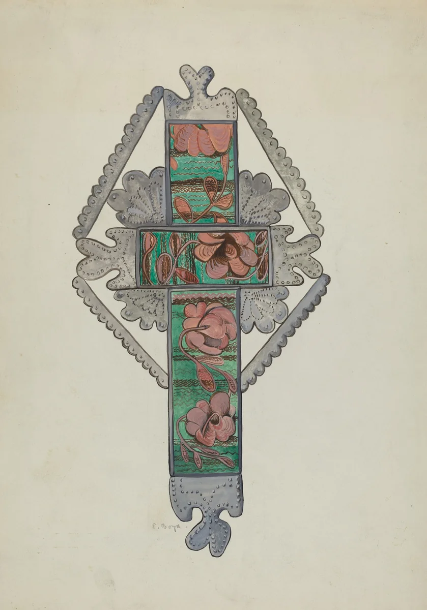 Tin and Painted Glass Cross, Church or Home Use by E. Boyd, index of american design, 1936