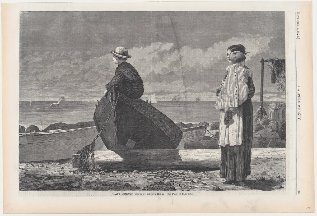 "Dad's Coming!" (from "Harper's Weekly," Vol. XVII) by Winslow Homer, print, 1873