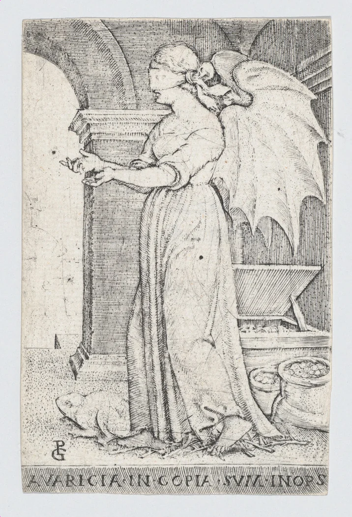 Avarice (Avaritia), from "The Seven Vices" by Georg Pencz, print, 1536-1546
