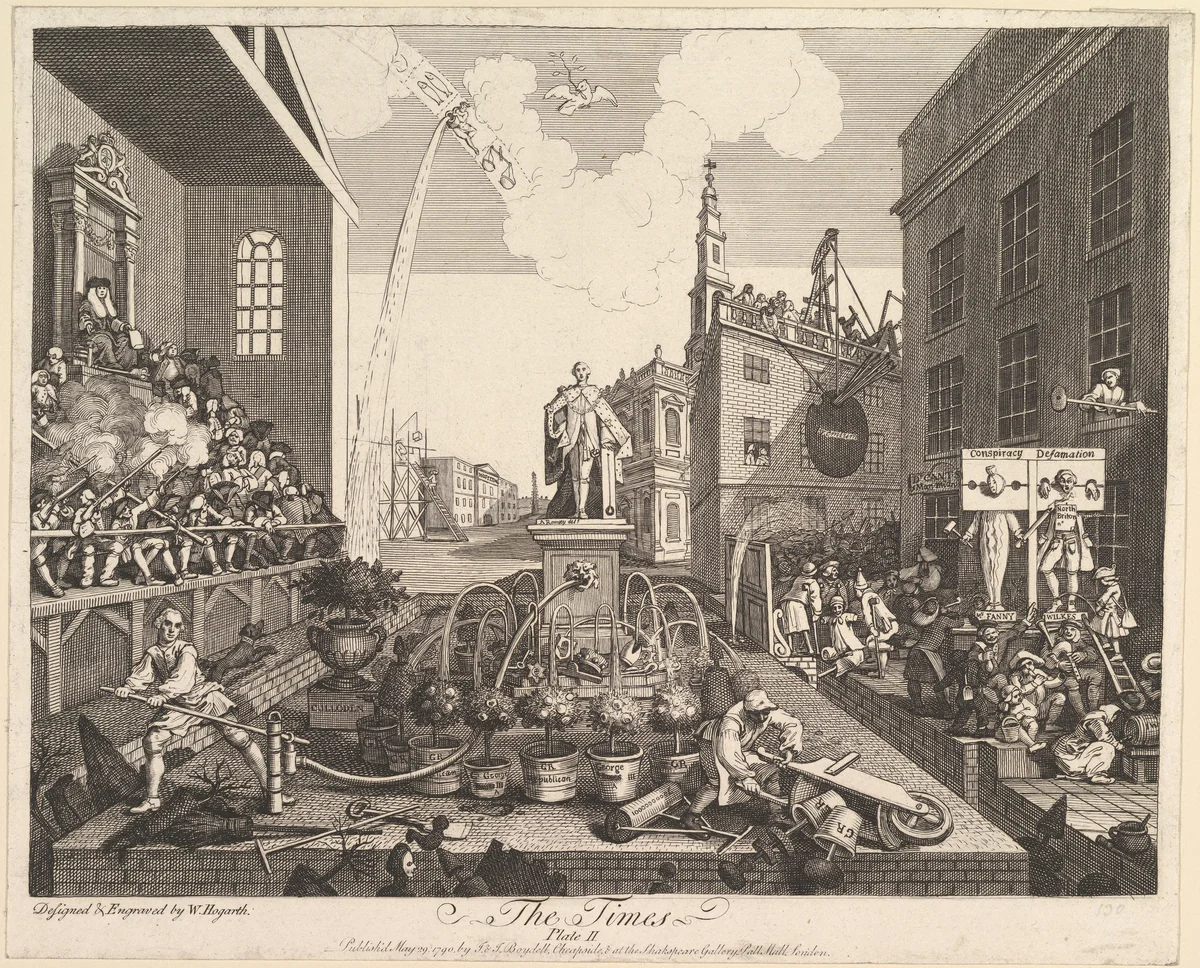 The Times, Plate 2 by William Hogarth, print, 1790