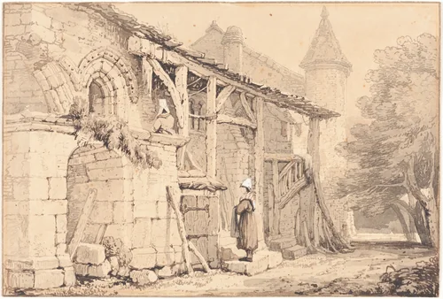 Scene at Jumièges by Samuel Prout, drawing, 1820-1830