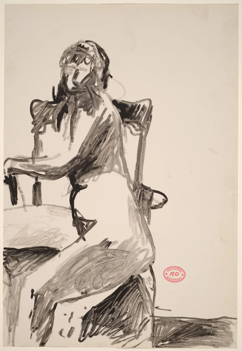 Untitled [seated female nude turned sideways in armchair] by Richard Diebenkorn, drawing, 1955-1967