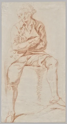 A Man Seated on the Edge of a Table by Charles Parrocel, drawing, 1700-1799