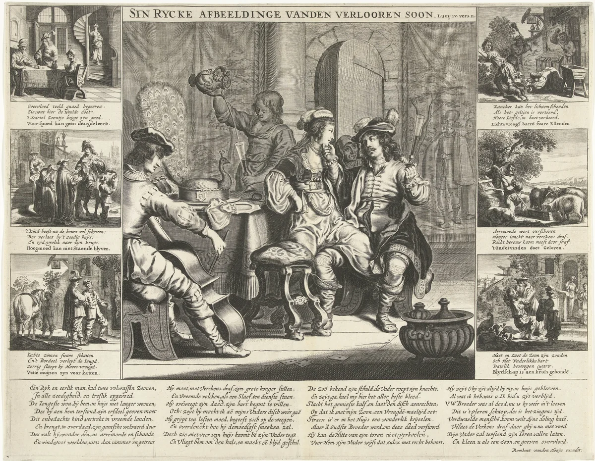Verhaal van de verloren zoon by Cornelis van Dalen, print, 1622-1665