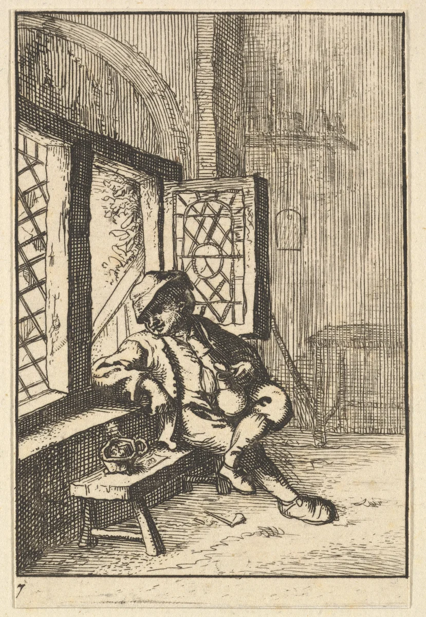 Man Sitting by a Window (copy) by Adriaen van Ostade, print, 1610-1685
