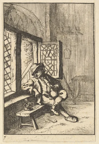 Man Sitting by a Window (copy) by Adriaen van Ostade, print, 1610-1685