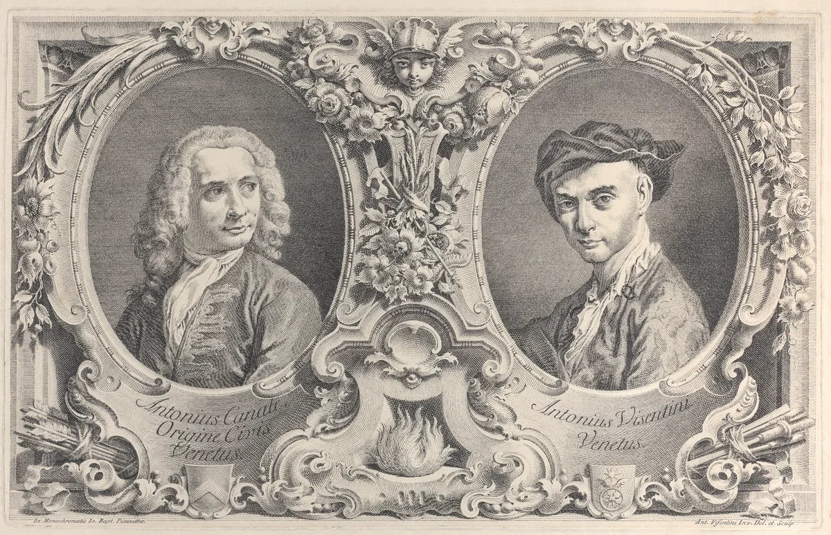 Portraits of Canaletto and Visentini by Antonio Maria Visentini, print, 1735