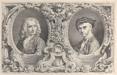 Portraits of Canaletto and Visentini by Antonio Maria Visentini, print, 1735