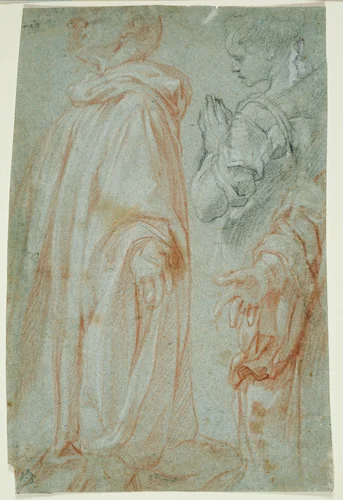 Three Studies for the Resurrected Christ Adored by a Female Saint and San Silvestro Gozzalini by Francesco Vanni, drawing, 1607