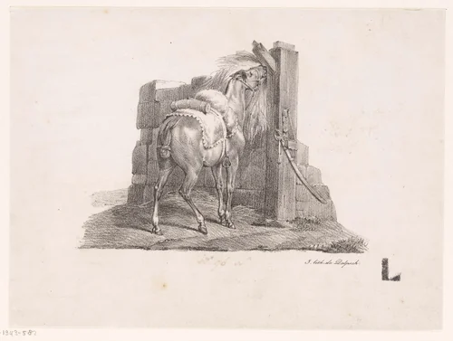 Studie van een paard in een stal by Victor Adam, print, 1818-1842