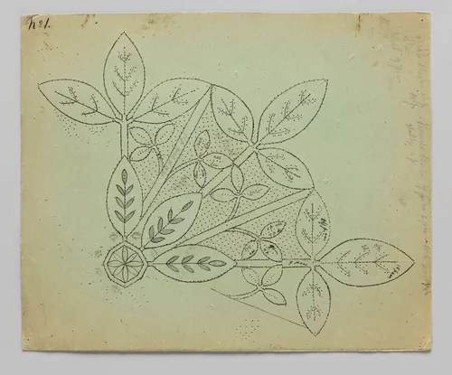 Kantpatroon voor een kleed van kloskant met goudenregentakken en -bloemen by Louise Wilhelmina van der Meulen-Nulle, textile, 1912