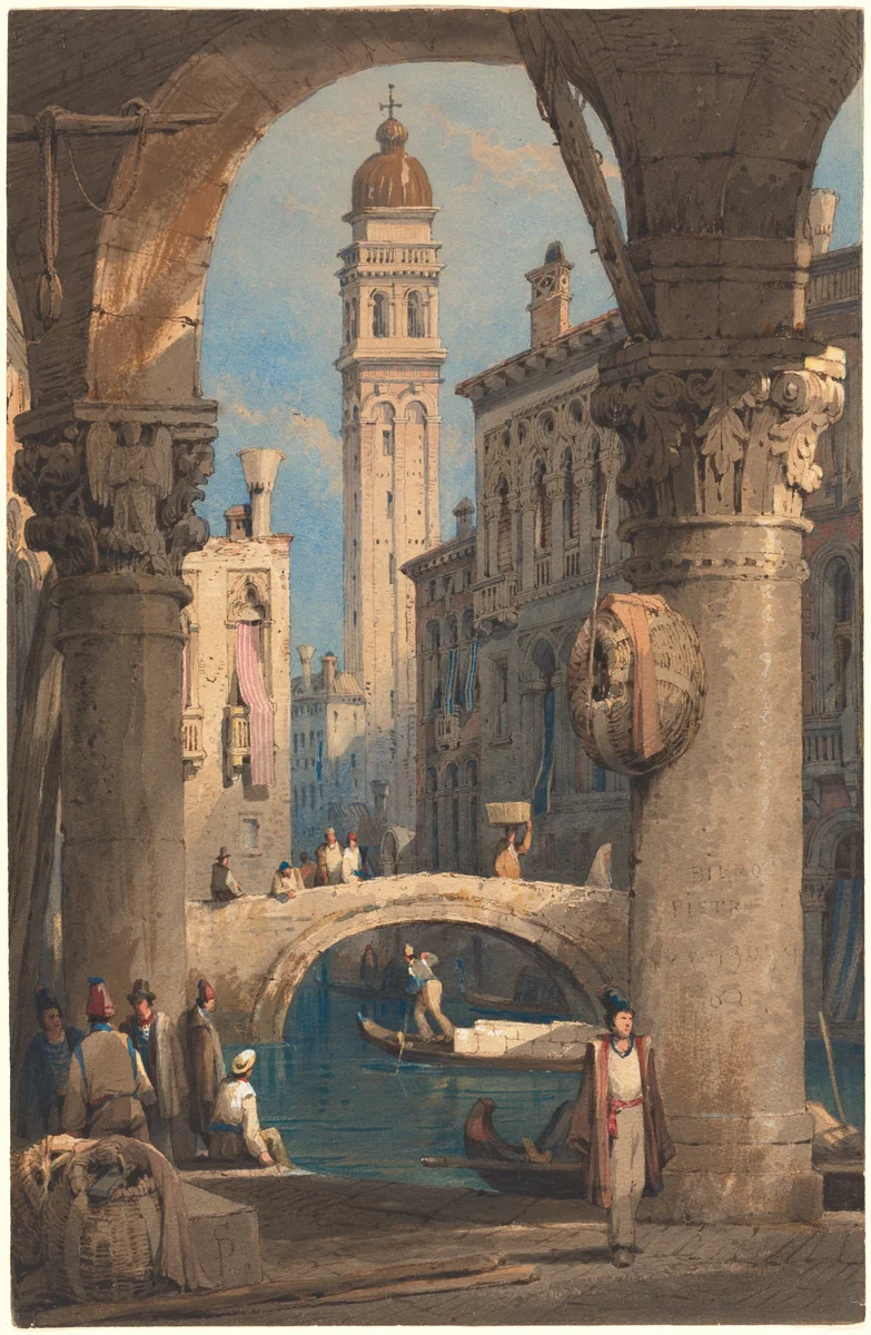 San Giorgio dei Greci, Seen from an Arcade by Samuel Prout, drawing, 1824-1829