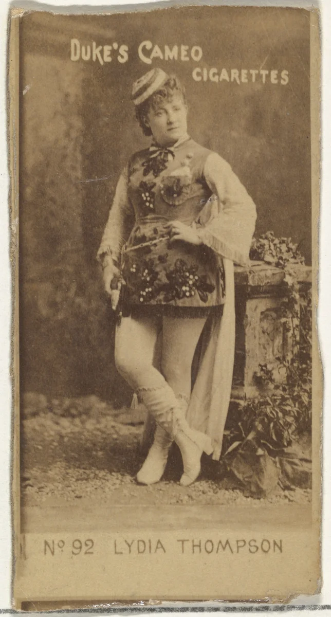 Card Number 92, Lydia Thompson, from the Actors and Actresses series (N145-4) issued by Duke Sons & Co. to promote Cameo Cigarettes by W. Duke, Sons & Co., photograph, 1880-1889