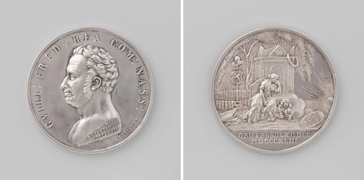 Overlijden van Willem I Frederik, gedurende vijfentwintig jaar koning der Nederlanden by Moses Cohen de Vries junior, metalwork, 1843