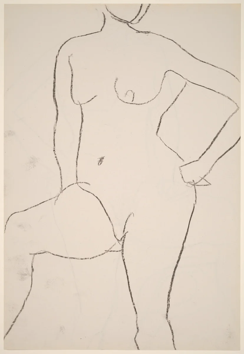 Untitled [standing female nude with left hand on hip] [recto] by Richard Diebenkorn, drawing, 1955-1967