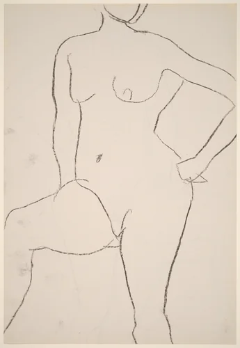 Untitled [standing female nude with left hand on hip] [recto] by Richard Diebenkorn, drawing, 1955-1967