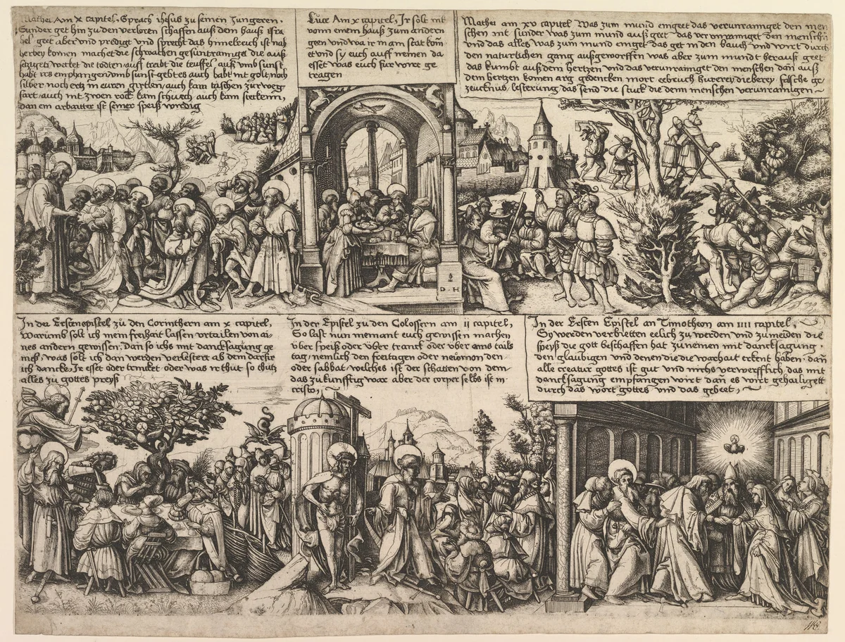 Different Scenes, from the Gospels and from Acta Apostolorum by Daniel Hopfer, print, 1525-1535