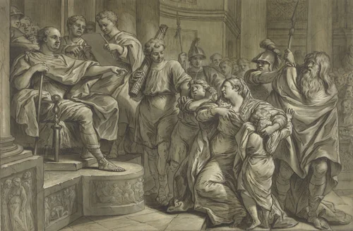 Eponina vraagt aan Vespasianus genade voor Sabinus by Blaise Nicolas Lesueur, drawing, 1726-1783