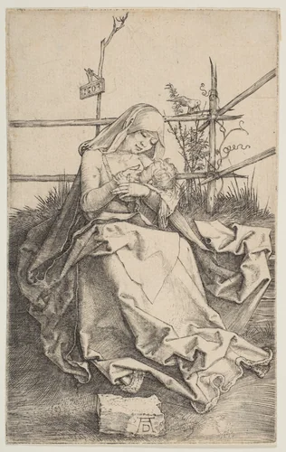 Virgin on a Grassy Bench by Albrecht Dürer, print, 1503