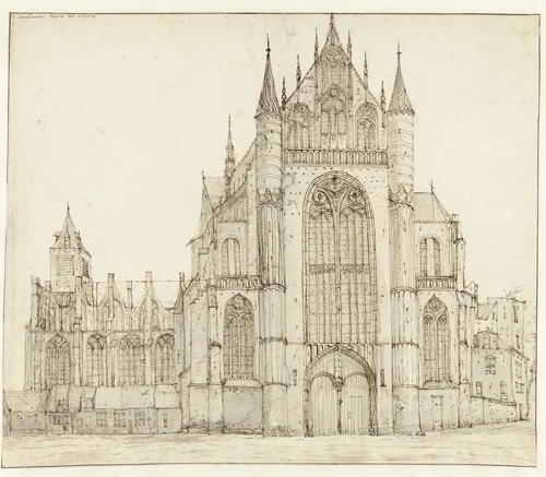 Hooglandse kerk te Leiden by Gerrit Berckheyde, drawing, 1648-1698