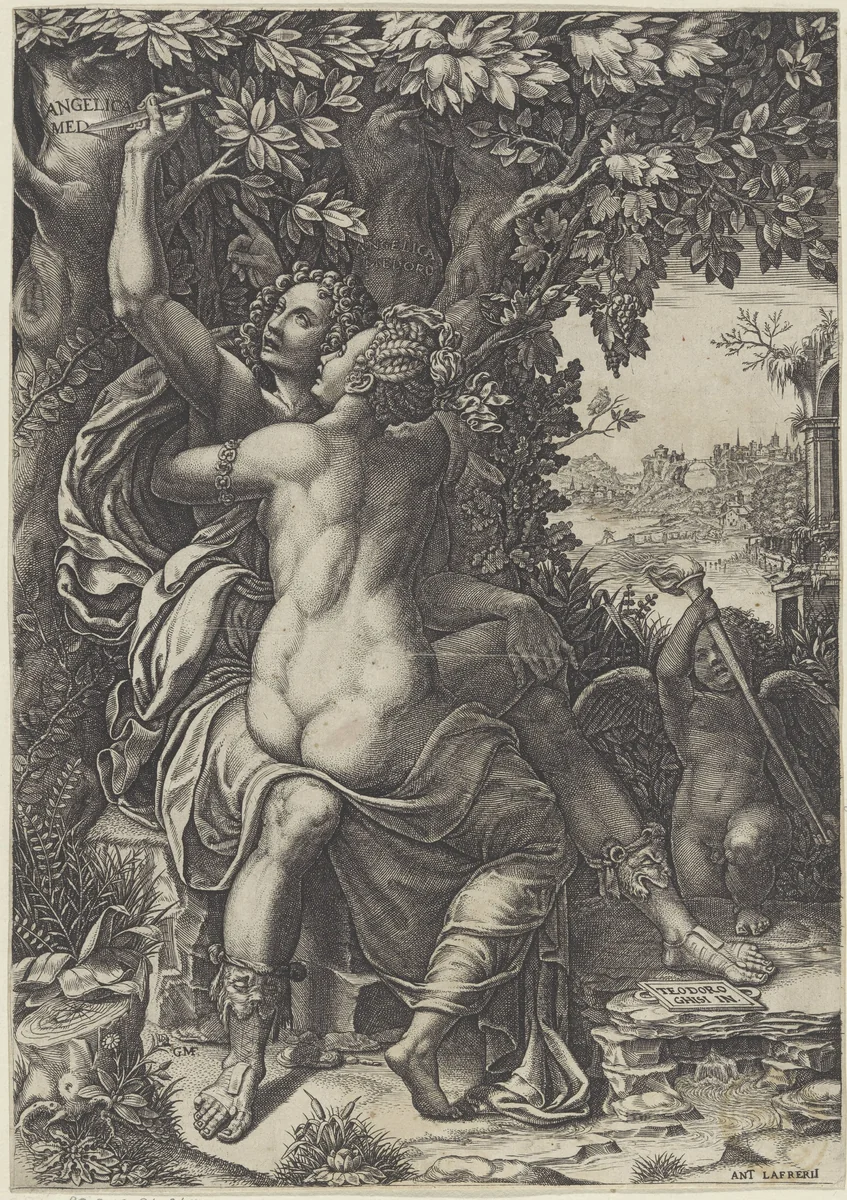 Angelica en Medoro by Unknown, print, 1530-1582