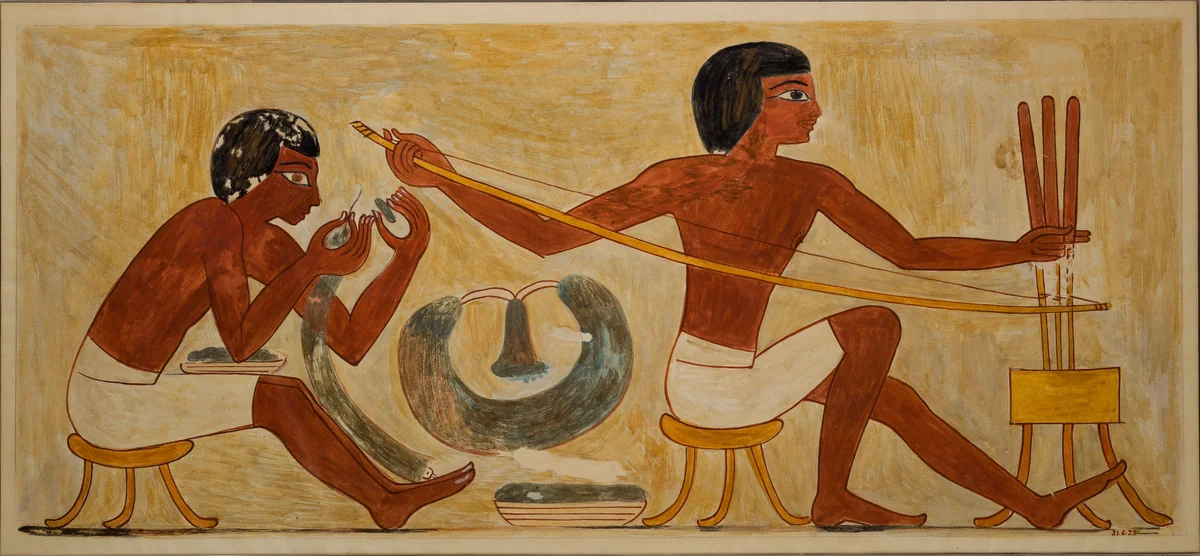 Stringing and Drilling Beads, Tomb of Rekhmire by Nina de Garis Davies, artwork, -1504