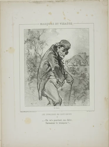 Les Invalides du Sentiment: - "On m'a pourtant, ma chère, Surnommé le trompeur!" by Paul Gavarni, print, 1853