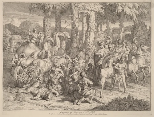 Semiramis on the Lion Hunt by Gerard de Lairesse, print, 1641-1711