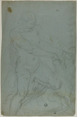 Samson and the Lion (recto); Virgin Mary with Right Arm Extended (verso) by Domenico Fiasella, drawing, 1600-1699