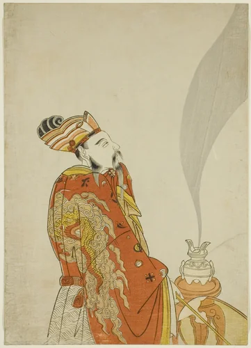 Incense That Revives the Image of the Dead - Emperor Wu of the Han Dynasty by Komatsuya Hyakki, print, 1765