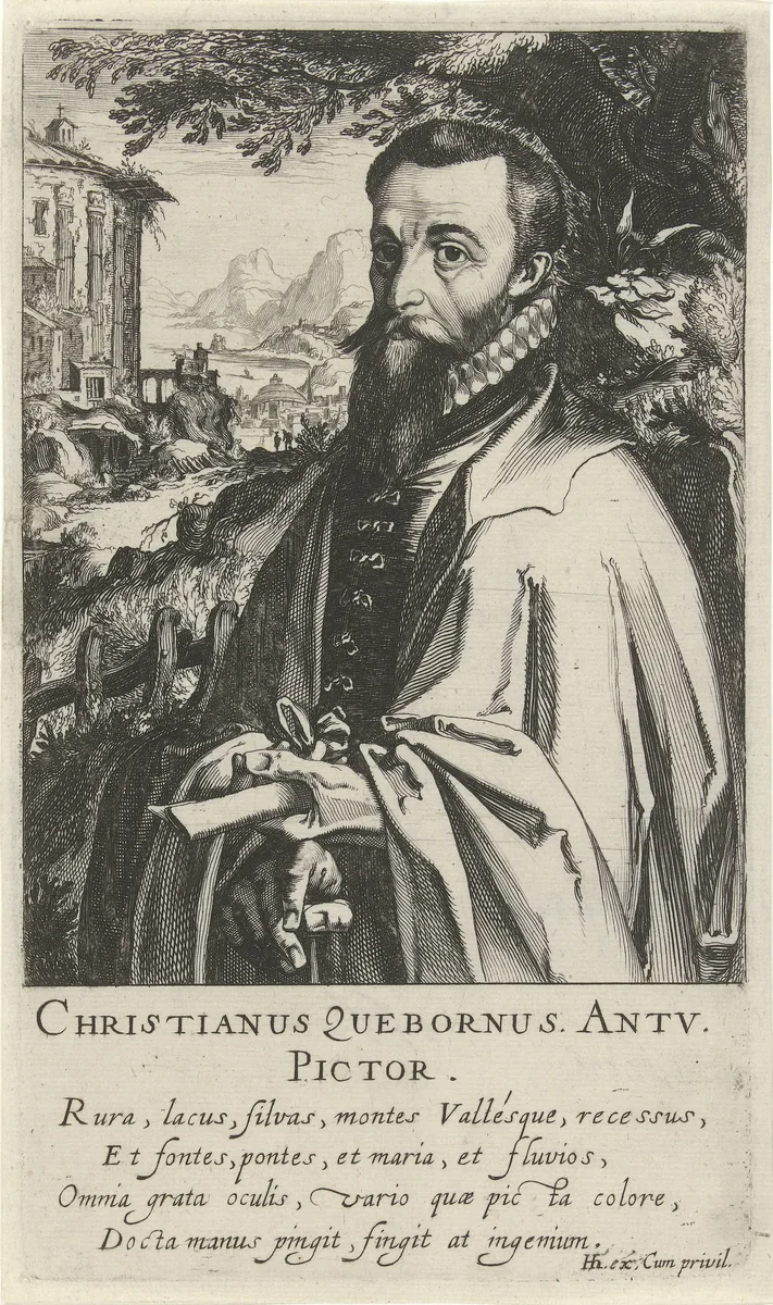 Portret van Christian van den Queborn by Simon Frisius, print, 1610