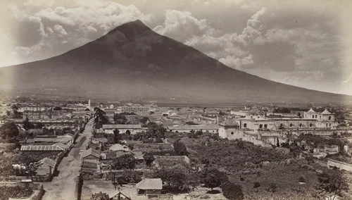 Volcan of Agua, Antigua de Guatemala by Eadweard Muybridge, photograph, 1875
